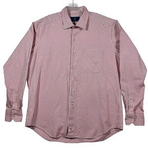 David Donahue Mens XL Red White Gingham Check Long Sleeve Button‎ Down Shirt
